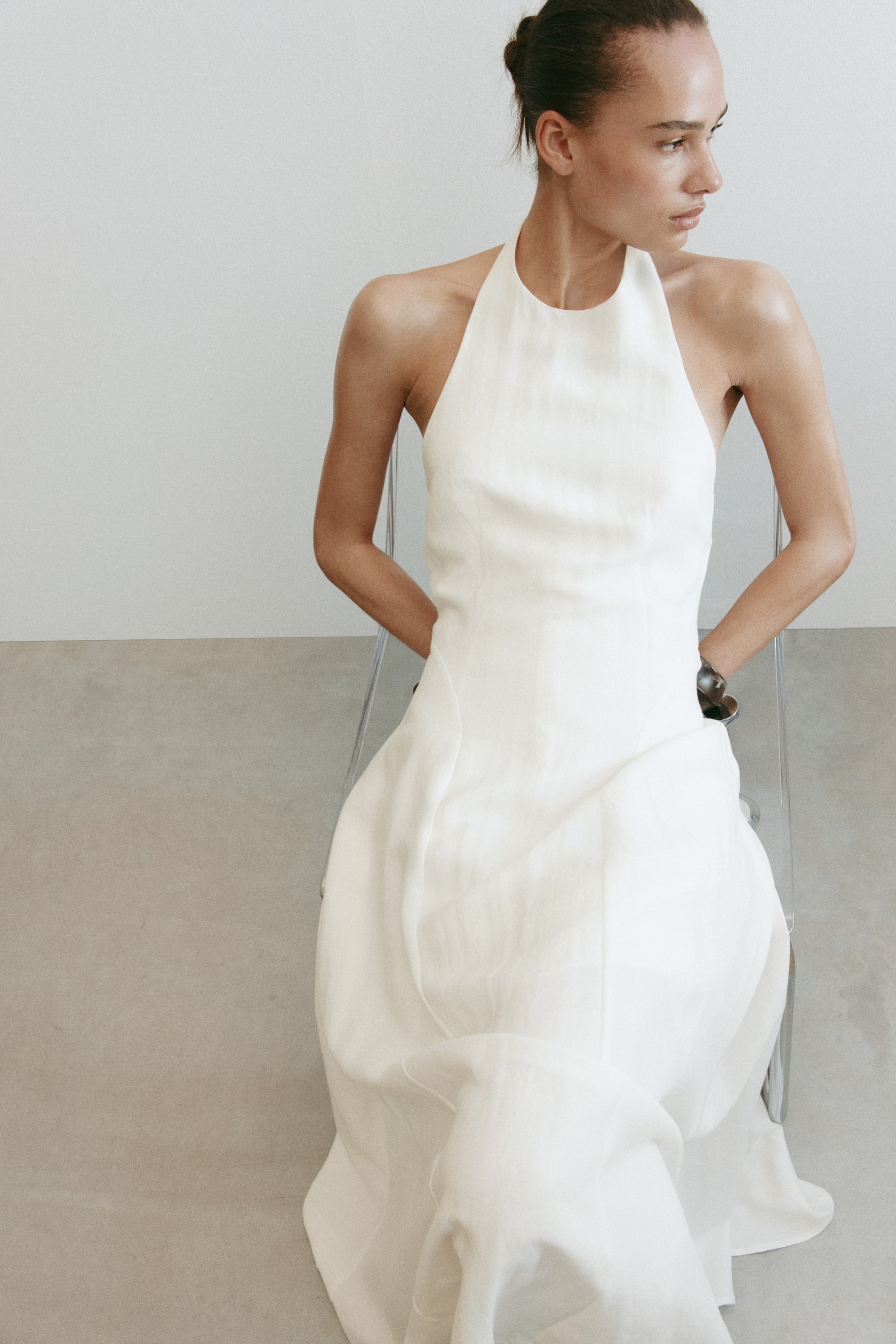 Flared-Skirt Halterneck Dress