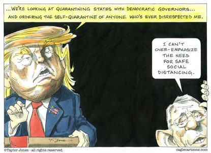Political Cartoon U.S. Trump Anthony Fauci Coronavirus governors social distancing medical supplies