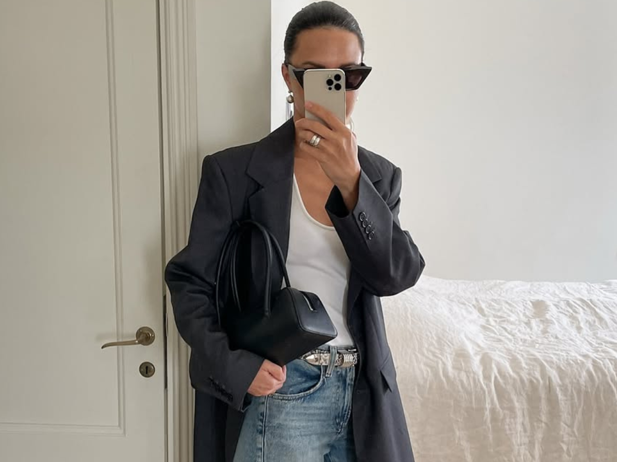 woman wearing chic denim outfit fall 2025