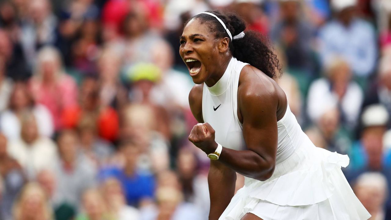 Serena Williams celebrates victory during the Ladies Singles