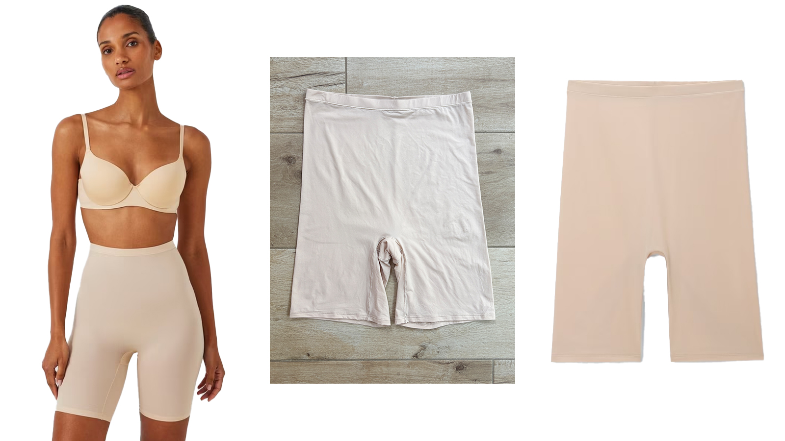 composite image of a model wearing anti-chafe shorts from John Lewis and cut out imagery