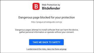 Bitdefender Mobile Security for Android: web protection alert