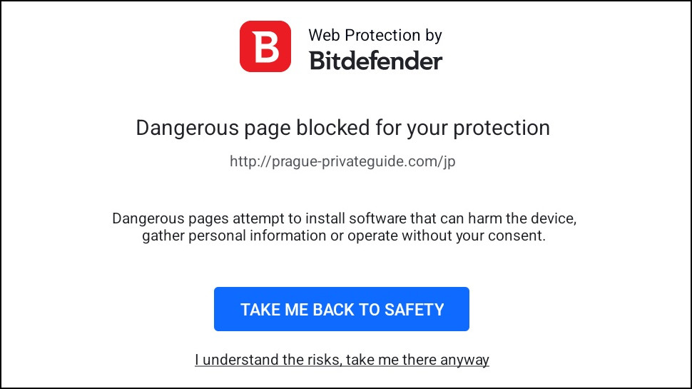 Bitdefender Mobile Security para Android: alerta de proteção na web