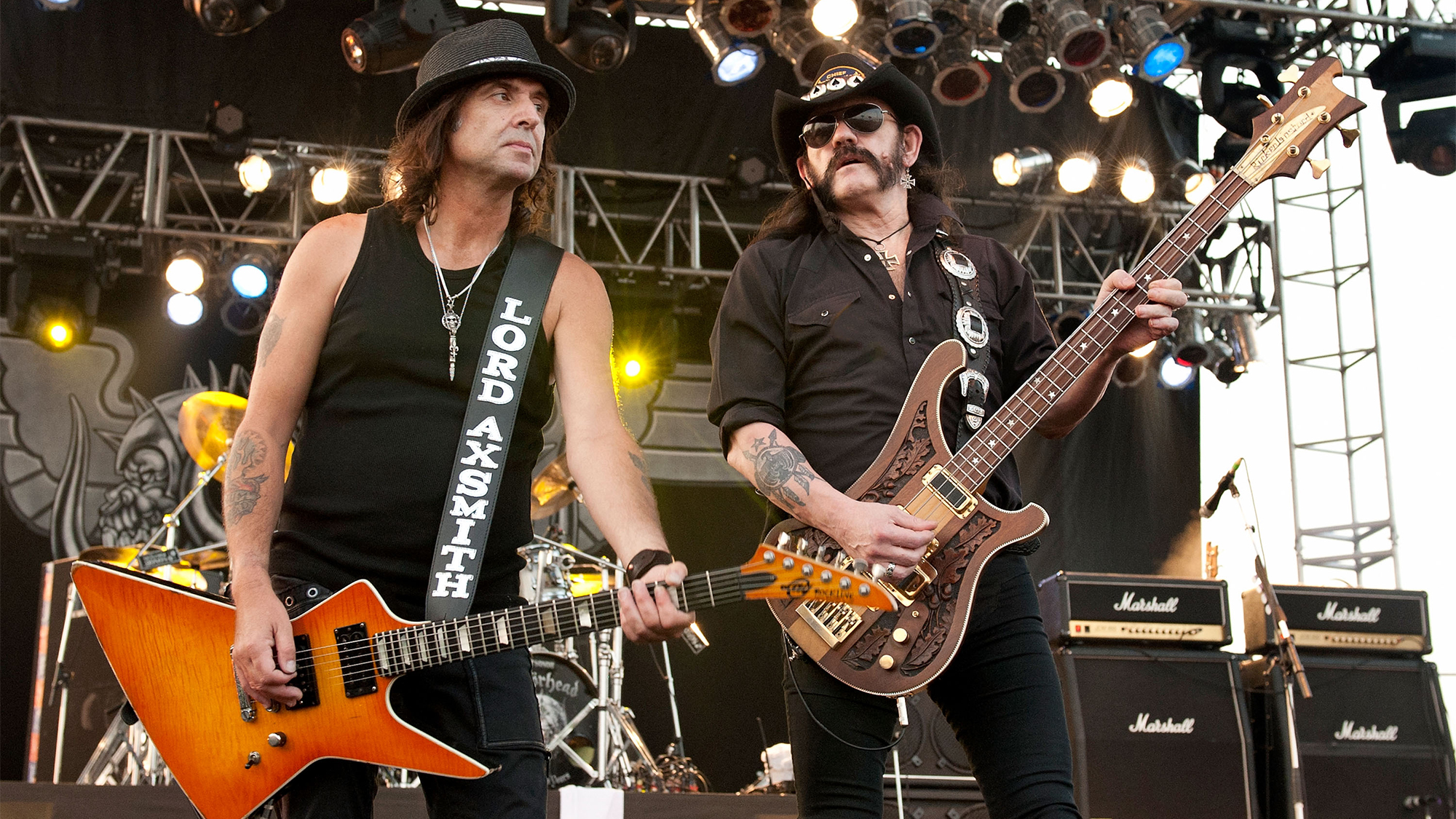 Phil Campbell and Lemmy Kilmister of Motorhead perform during the 2011 Hangout Music Festival on May 21, 2011 in Gulf Shores, Alabama.