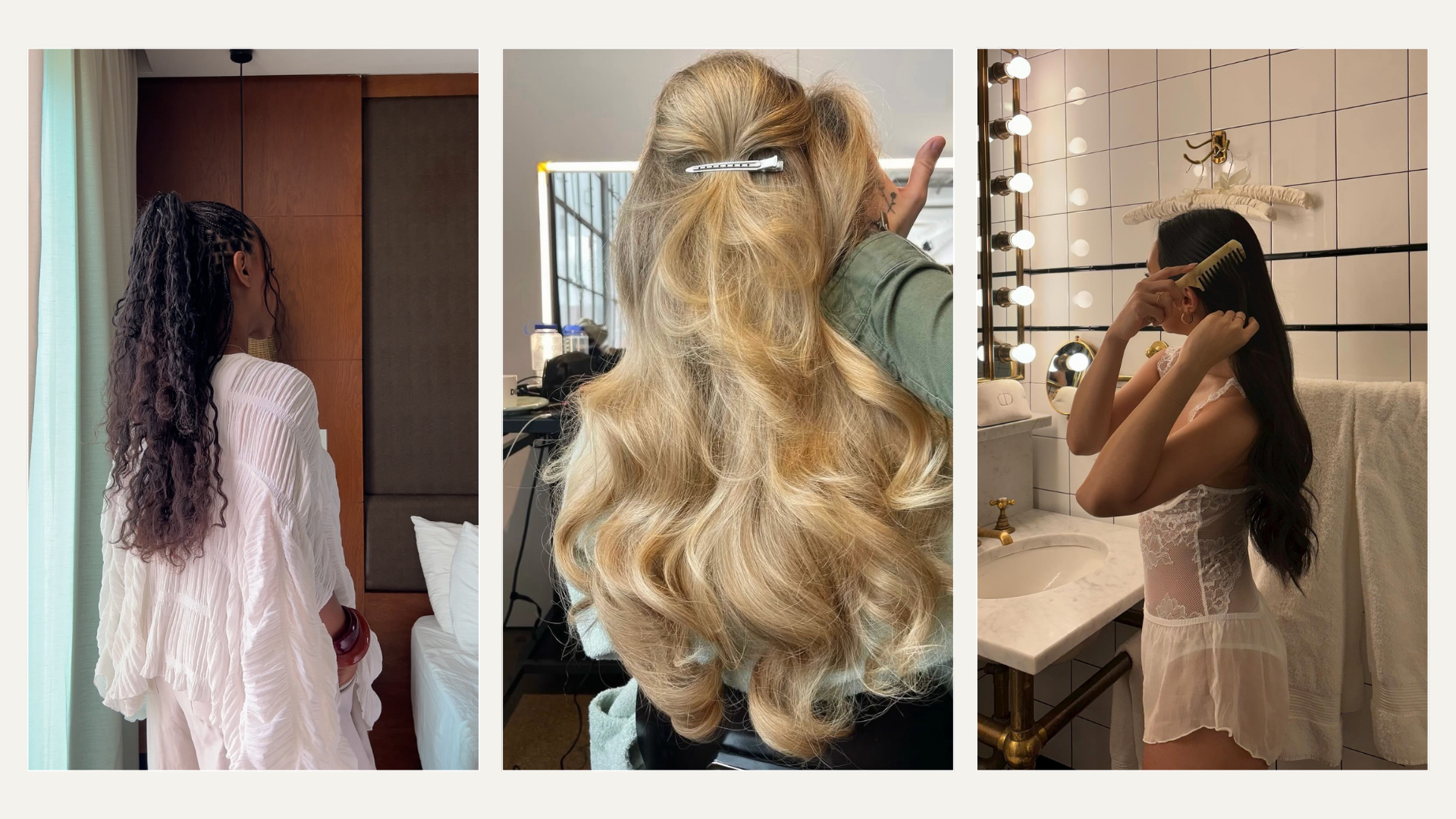 A collage of photos of influencers with long and thick hair