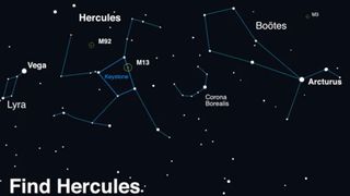 How to find the C-shaped Corona Borealis constellation, located between Boötes and Hercules.