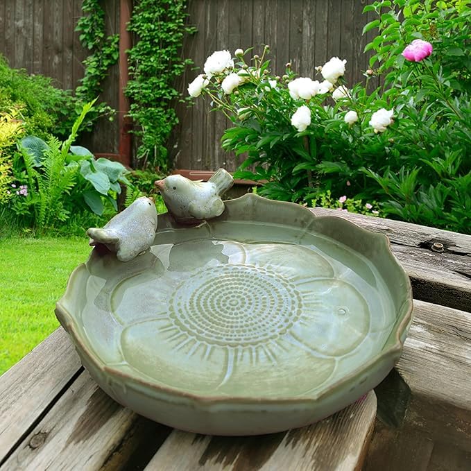 Bakayoyo Ceramic Bird Bath for Outside on Ground, 9.45-Inch Birds Bath Bowl Only, Ground Bird Feeders and Birdbath for Outdoors, Garden, Tabletop, Deck, Balcony and Lawn