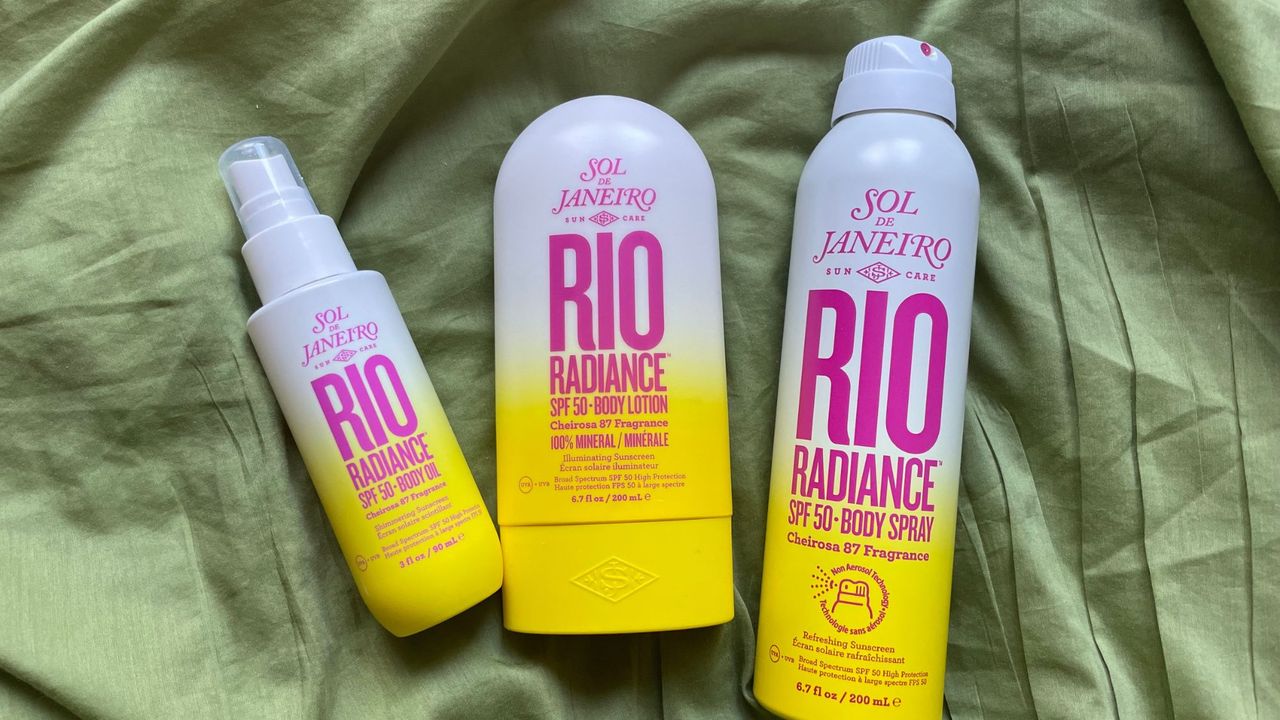 a line up of the sol de janeiro sun creams