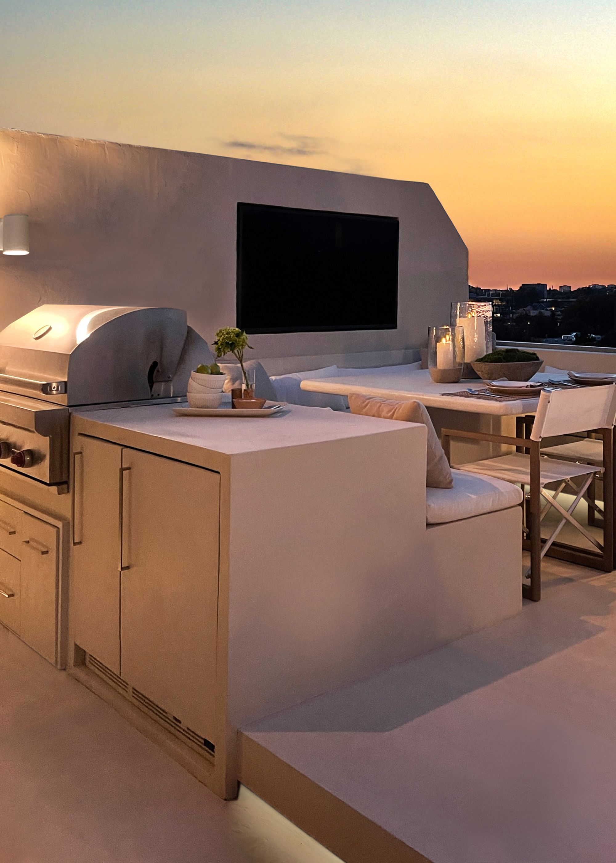 an outdoor kitchen made from micro cement