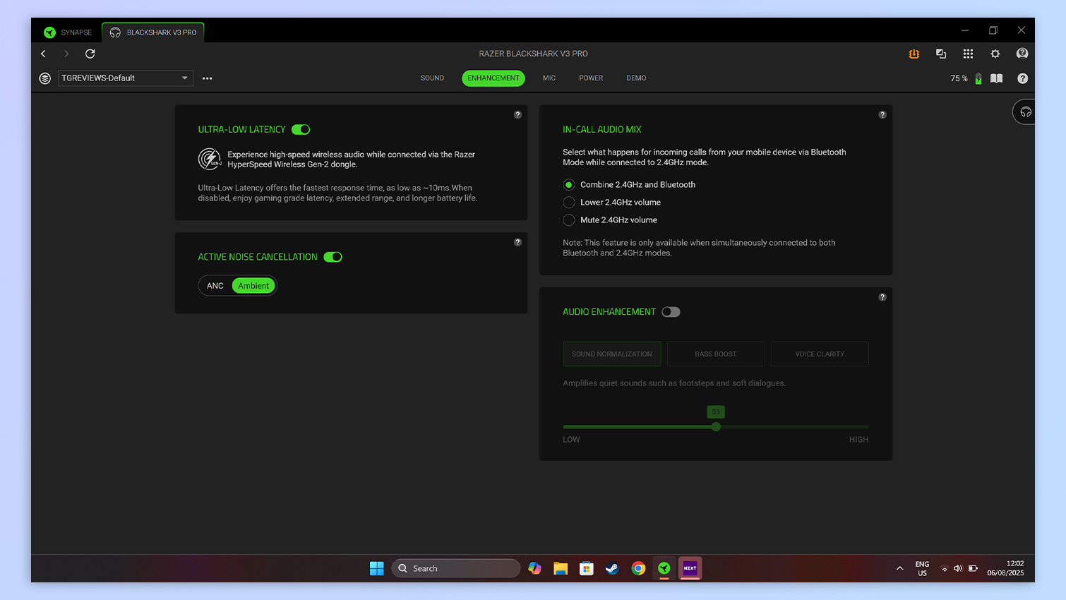 Razer Synapse app open on a Windows 11 laptop