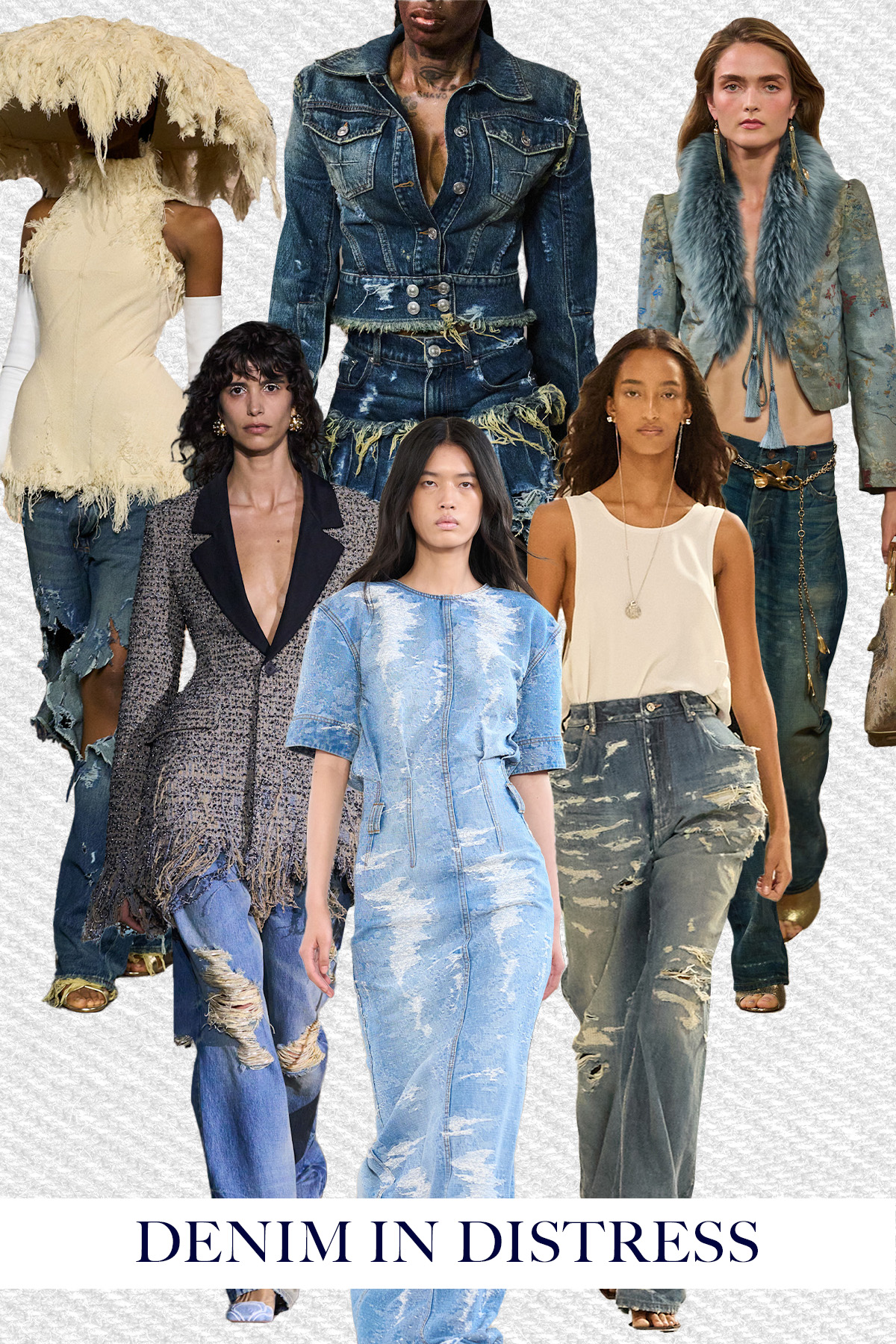 A selection of runway models showcase the biggest denim trends of spring/summer 2027 on the runway