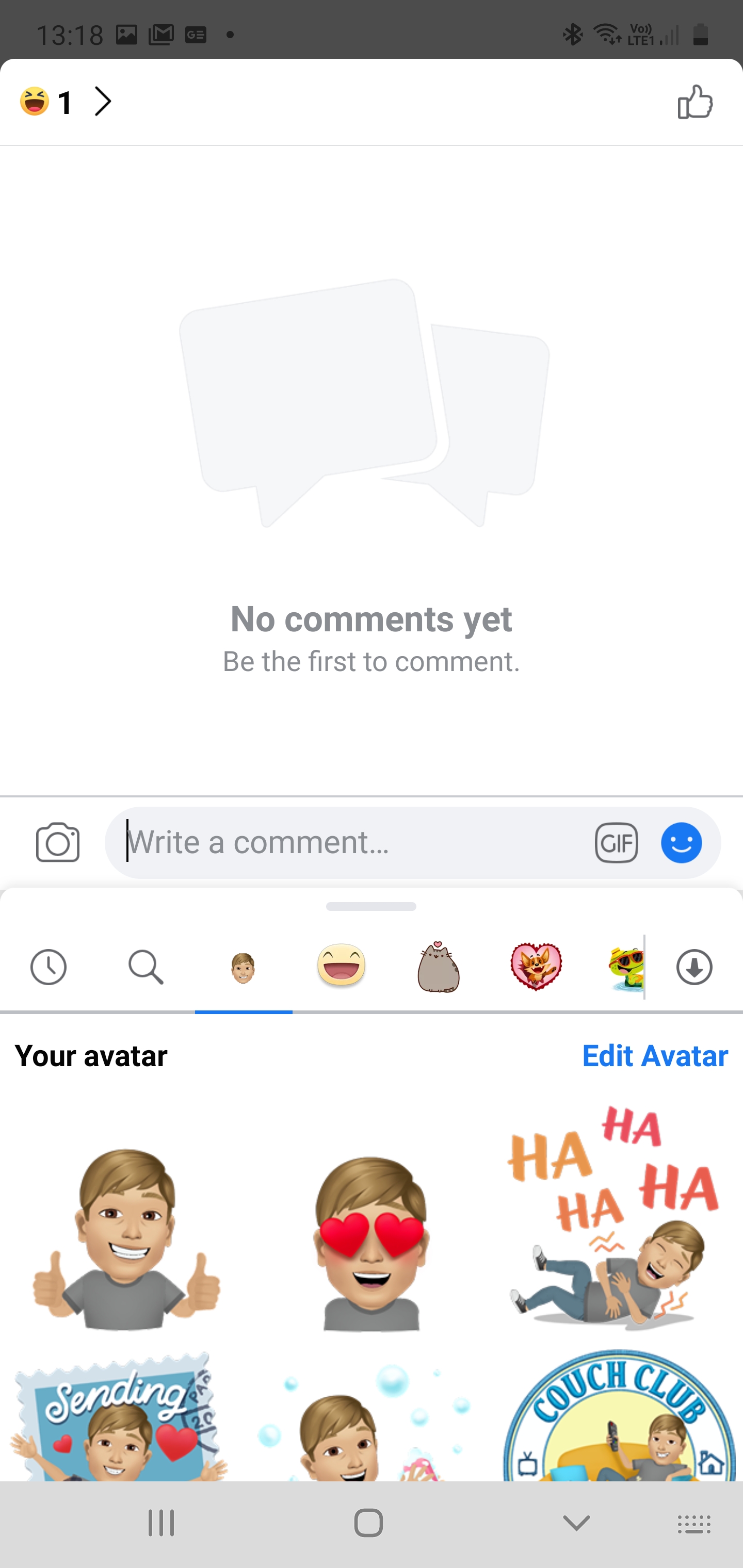 Comentário do avatar do Facebook