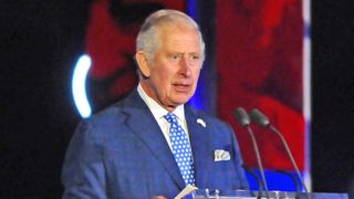 Prince Charles speaks on stage during the Platinum Party At The Palace at Buckingham Palace on June 4, 2022