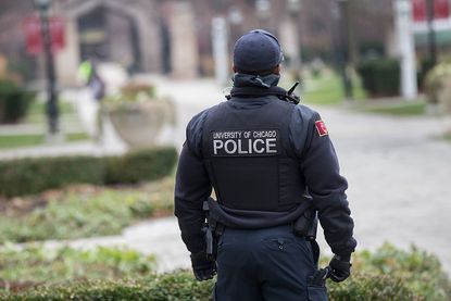 A police officer on the University of Chicago campus on November 30, 2015