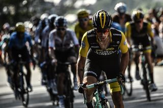 Primoz Roglic (LottoNL-Jumbo) attacks near the end of stage 14 at the Tour de France
