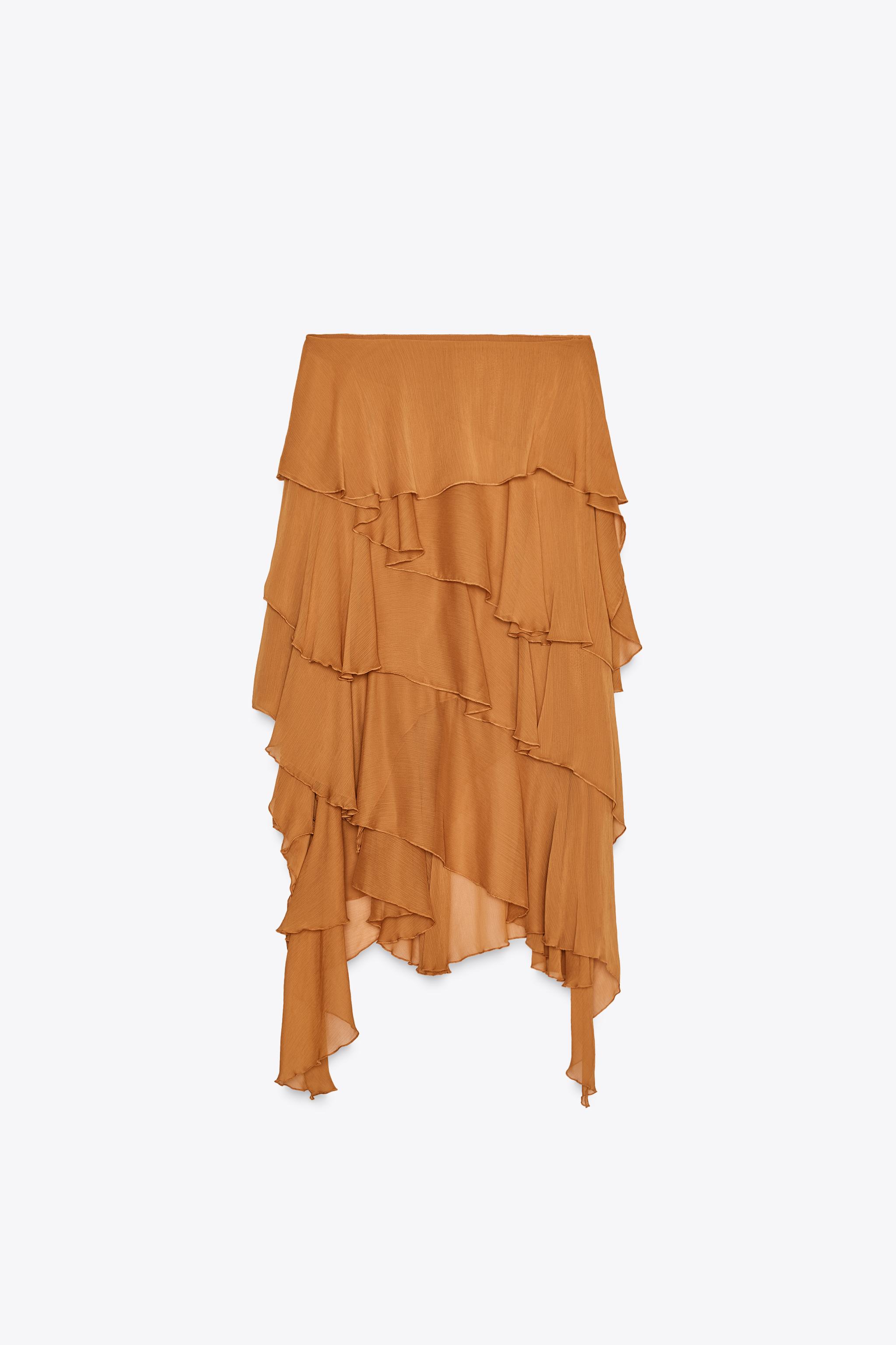 Zw Collection Asymmetric Ruffled Midi Skirt