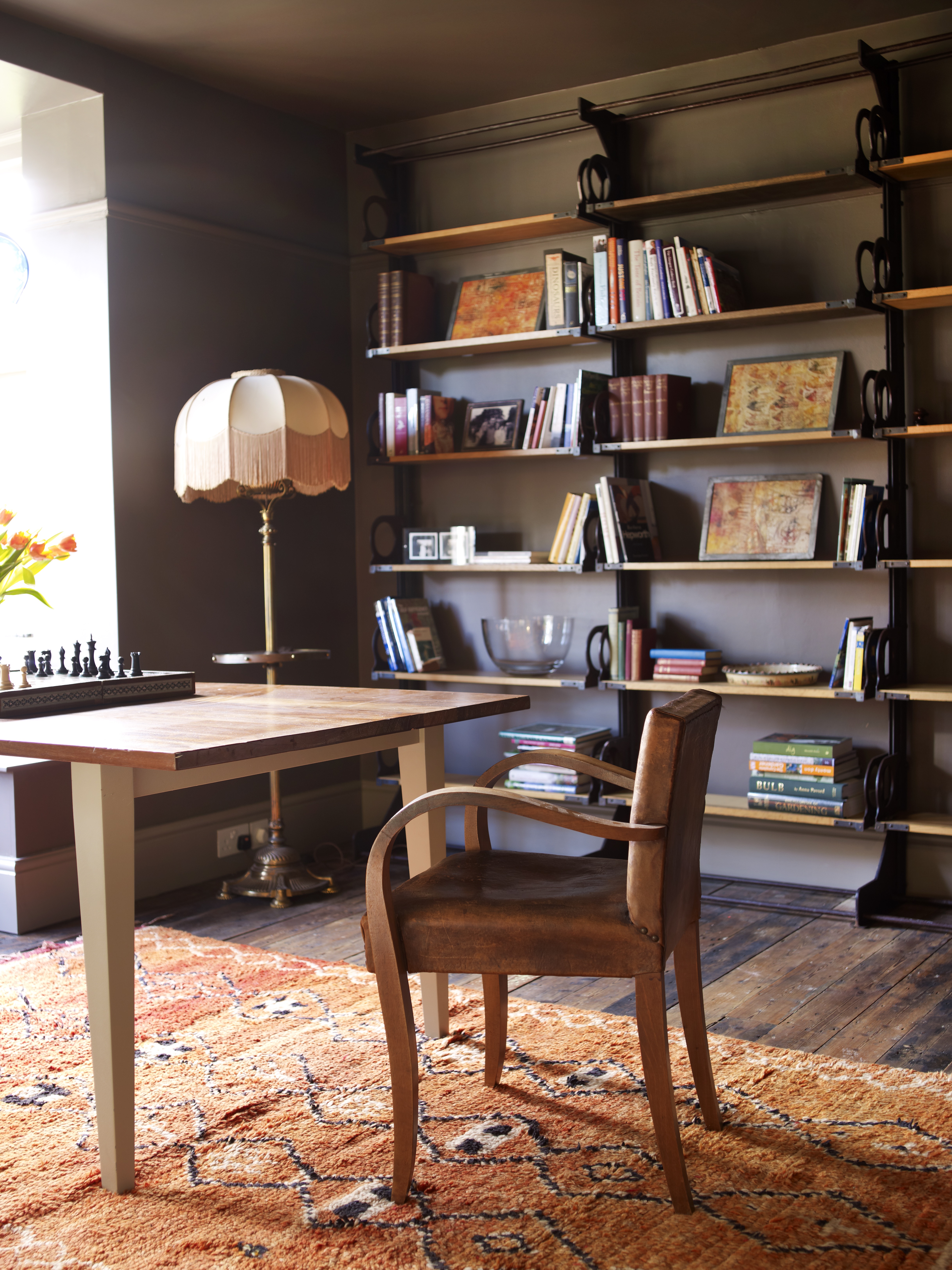 Home Office with wall of shelving