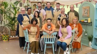 A group photo of all the 2024 contestants of hit UK baking competition The Great British Bake Off