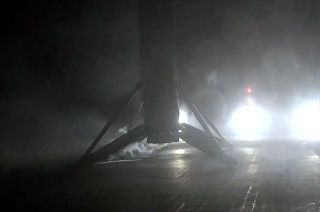 A SpaceX Falcon 9 rocket's first stage lands on the "Of Course I Still Love You" droneship stationed in the Pacific Ocean on Thursday, Feb. 22, 2024.