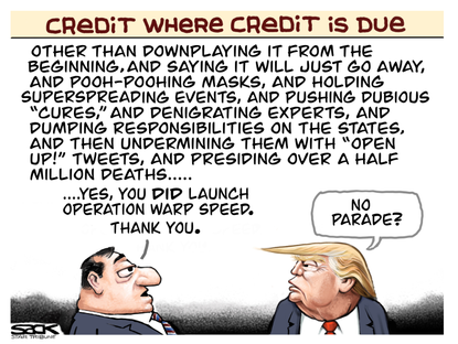 Political Cartoon U.S. trump warp speed covid&nbsp;