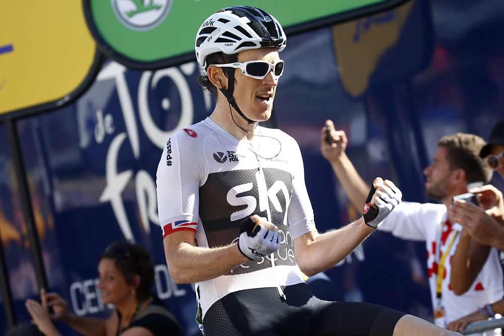 Geraint Thomas (Team Sky) celebrates winning stage 11