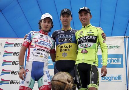 THe top three in the GP Beghelli: Fabio Felline, Nicki Sorensen and Matteo Rabottini