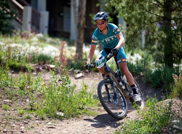 Yeti Pactimo XC rider Nick Truitt coming down final switchbacks.