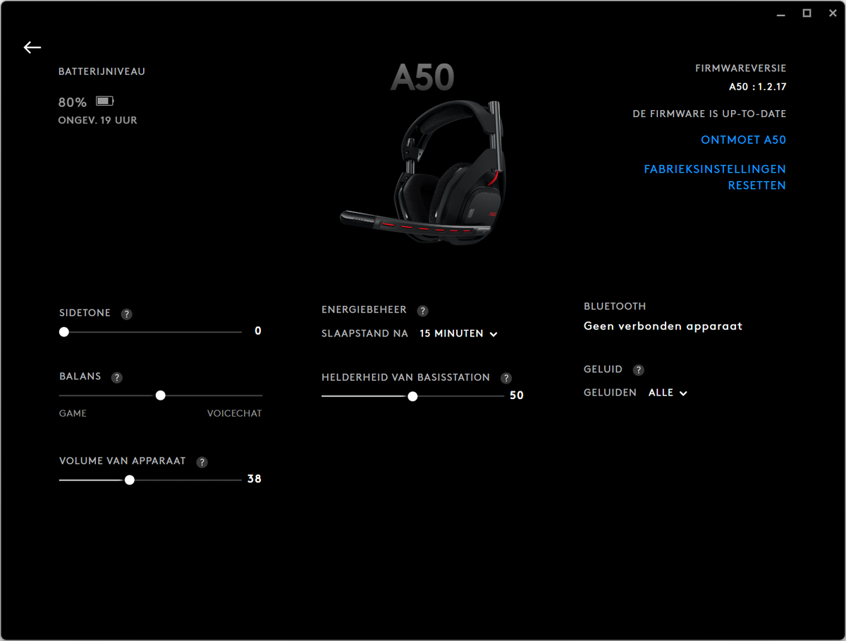 Astro A50 (Gen 5) in de Logitech G HUB