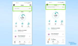 Fitbit app homescreen showing a manual sync in progress 
