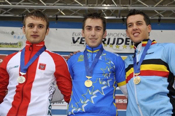 The 2009 European Championship podium: Pawel Szczepaniak (Poland), Robert Gavenda (Slovakia), Tom Meeusen (Belgium)