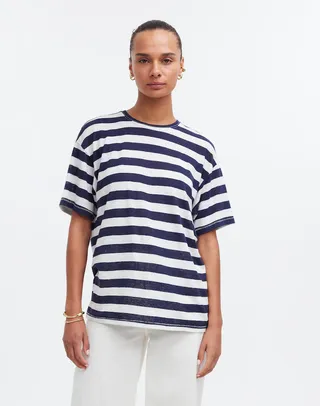 Linen-Blend Crewneck Oversized Tee