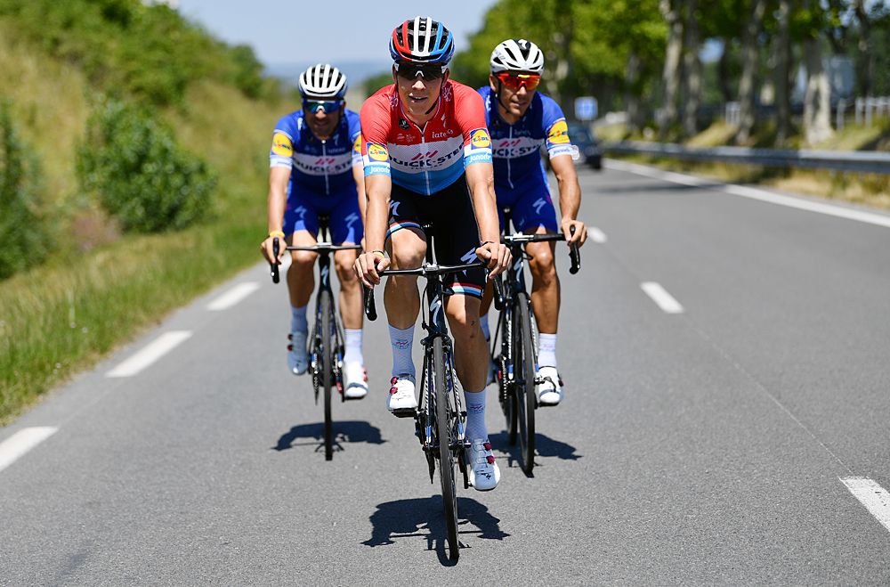 Bob Jungels leads a training ride on the second rest day at the Tour de France