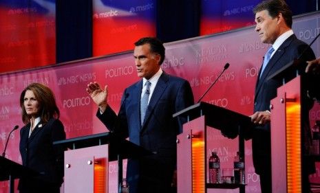 Wednesday&amp;#039;s GOP debate marked the first time in the young campaign season that Mitt Romney and Rick Perry shared the stage, and they didn&amp;#039;t hesitate long before trading rhetorical blows.