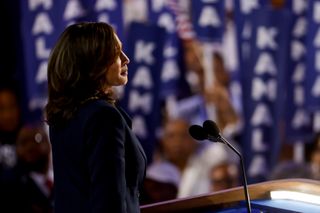 Kamala Harris arrives to speak during the Democratic National Convention (DNC) at the United Center in Chicago, Illinois.