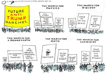 Political Cartoon U.S. Anti-Trump March for science climate change denial