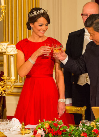 Chinese President Xi Jinping and Catherine, Duchess of Cambridge attend a state banquet at Buckingham Palace on October 20, 2015 in London, England. The President of the People's Republic of China, Mr Xi Jinping and his wife, Madame Peng Liyuan, are paying a State Visit to the United Kingdom as guests of the Queen.
