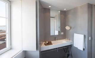 Image of the guest bathroom with only the sink in view