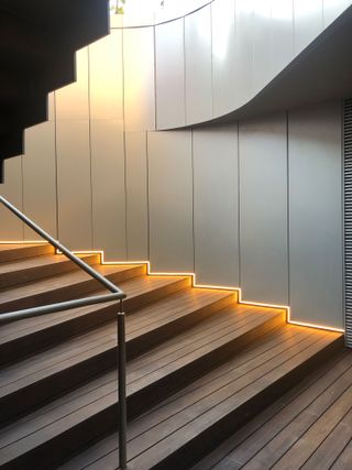 Wide staircase at Antares tower by Odile Decq in Barcelona