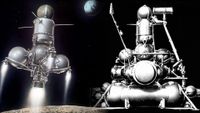 Rendering and photo of a Ye-8-5 spacecraft, like Luna 15, which the Soviet Union launched to return samples from the moon.