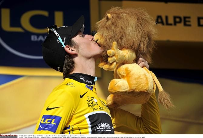 Andy Schleck in yellow after stage 19 of the 2011 Tour de France