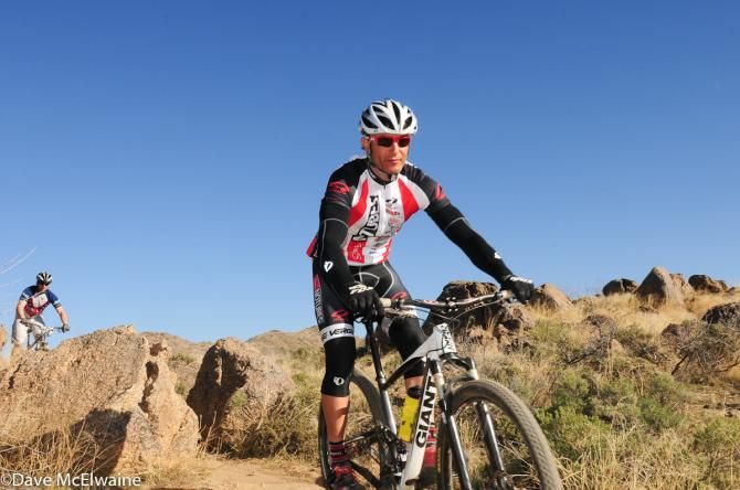 A NoTubes rider with one lap to go