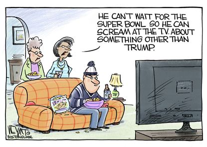 Political cartoon U.S. Trump Super Bowl
