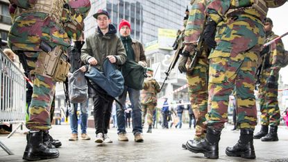 Soldiers patrol the streets of Brussels after the March attacks