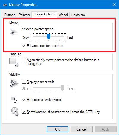 Control Panel change mouse speed