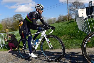Alejandro Valverde (Movistar) recon's the Tour of Flanders cobbles