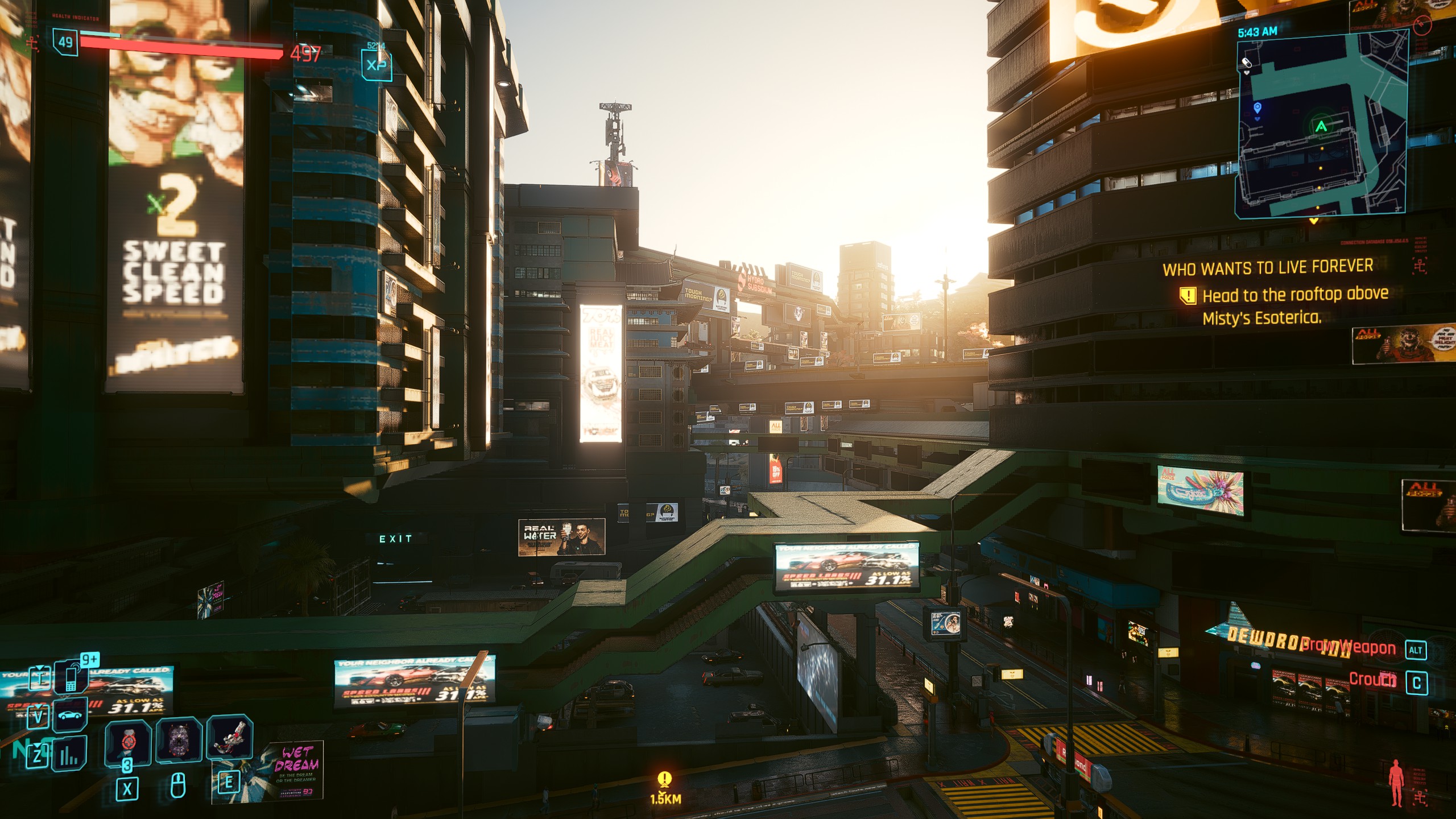 Screenshots of an urban scene in Cyberpunk 2077.