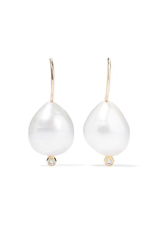14k Gold Pearl & Diamonds Earrings
