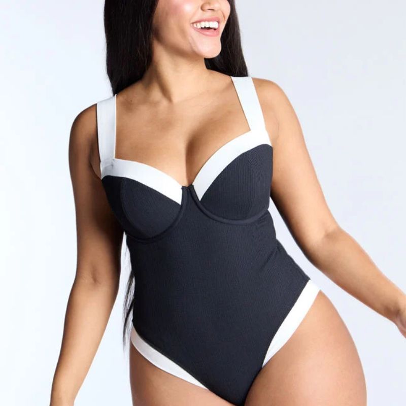Rivoli monochrome swimsuit on model 