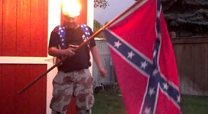 Confederate flag brandisher sets himself on fire for the ice bucket challenge