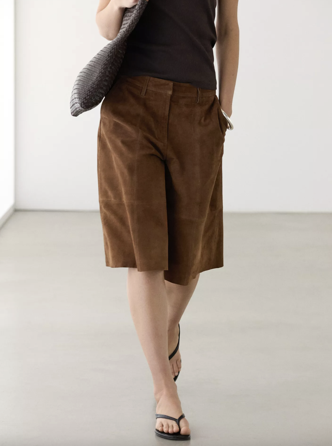 Massimo Dutti, Long Suede Leather Bermuda Shorts